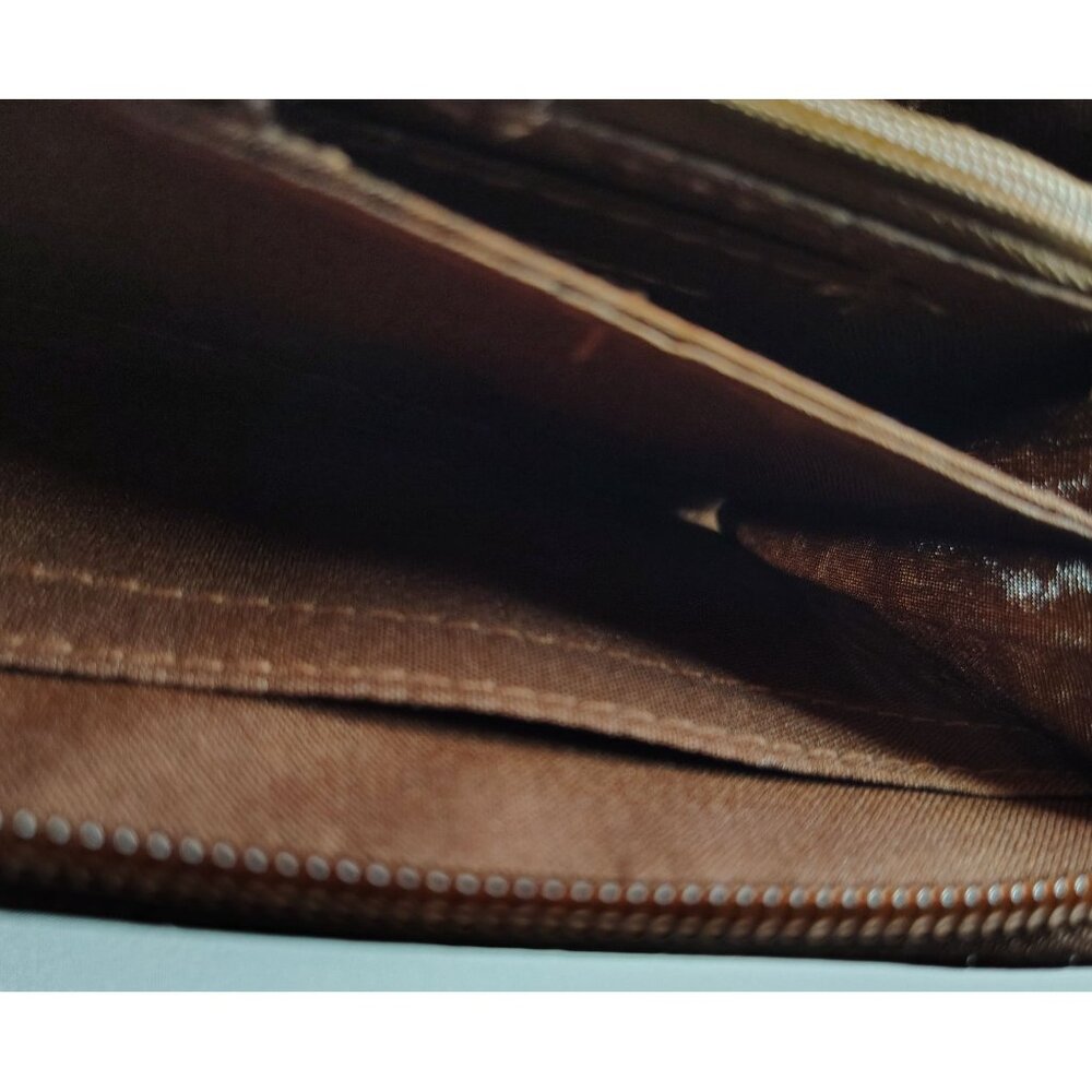 Brown Faux Croc Zip Wallet Vinyl Organizer Credit Card Holder Money Compartment - Picture 9 of 14